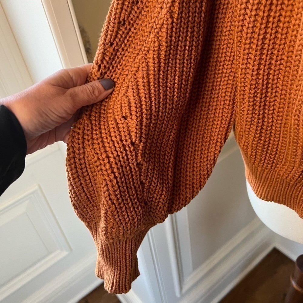 525 AMERICA Cognac cotton heavy knit balloon sleeves size large - Picture 4 of 11